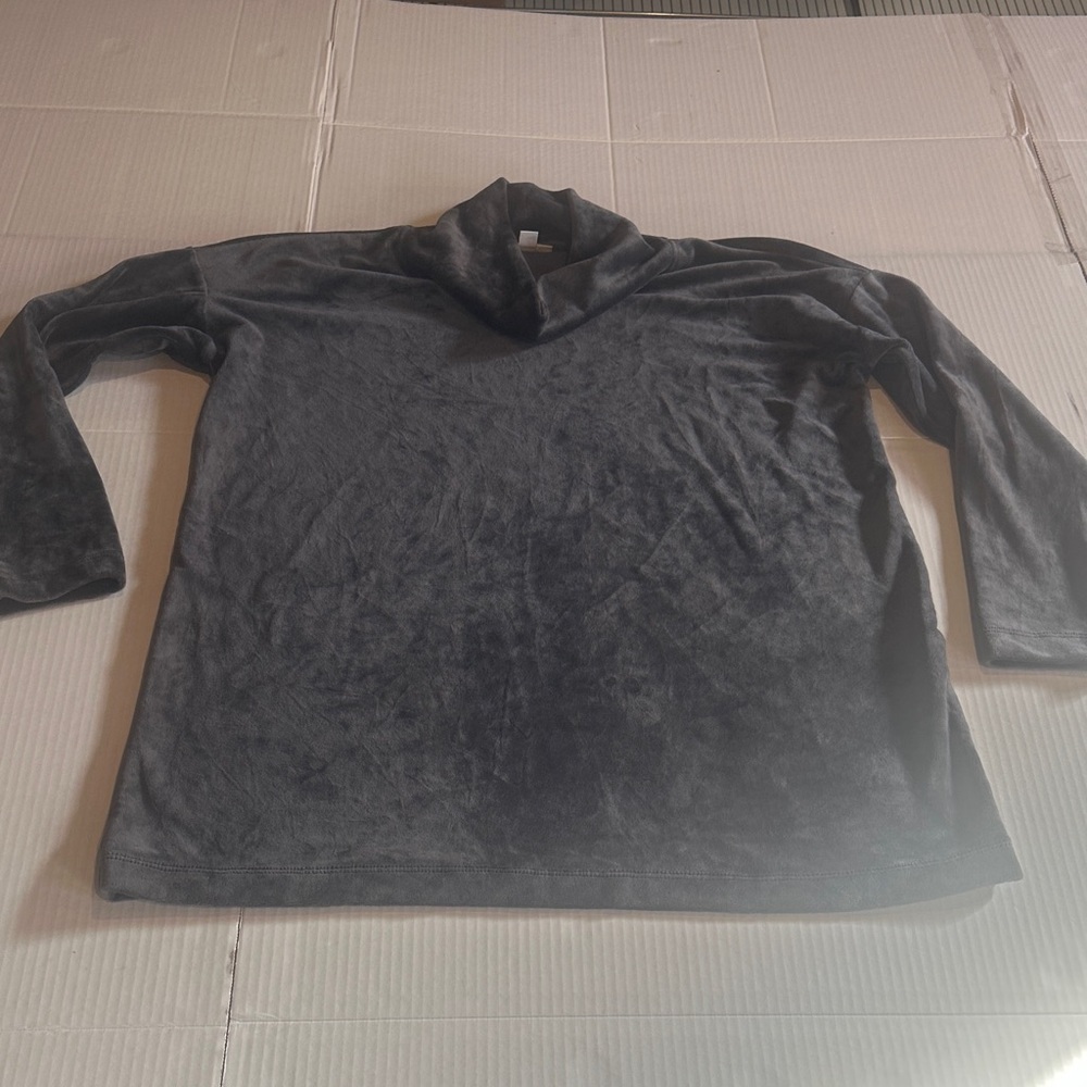 Pure Jill Cozy crushed velvet feel Gray Long Sleeve Top w turtleneck oversized